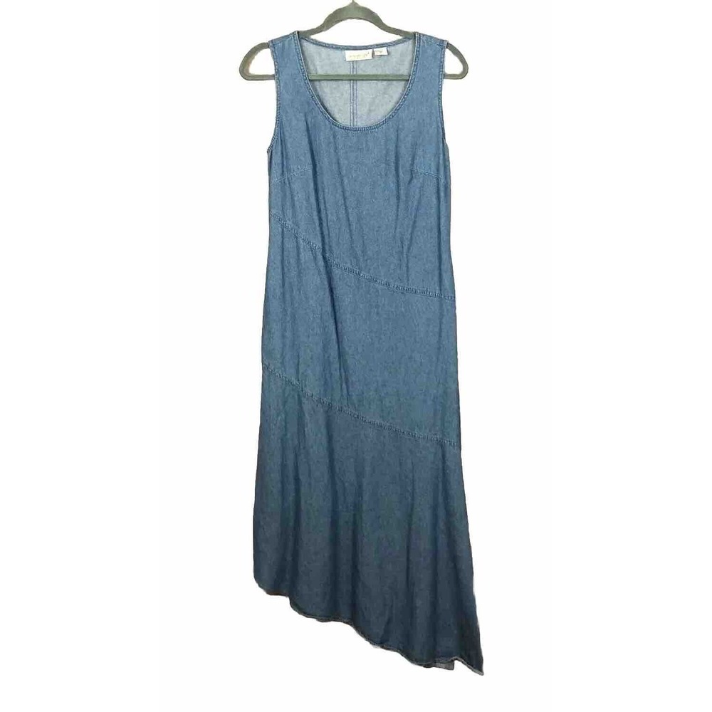 Jeanology Collection Blue Denim Sleeveless‎ Asymmetrical Hem Midi Dress Size 8